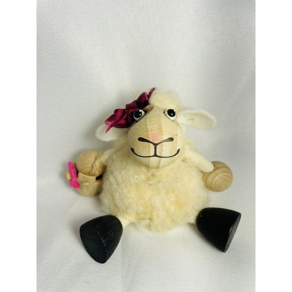 Bouncies from Bohemia 4” Sharing Sheep With Bucket Wooden Figurine Sitter Decor